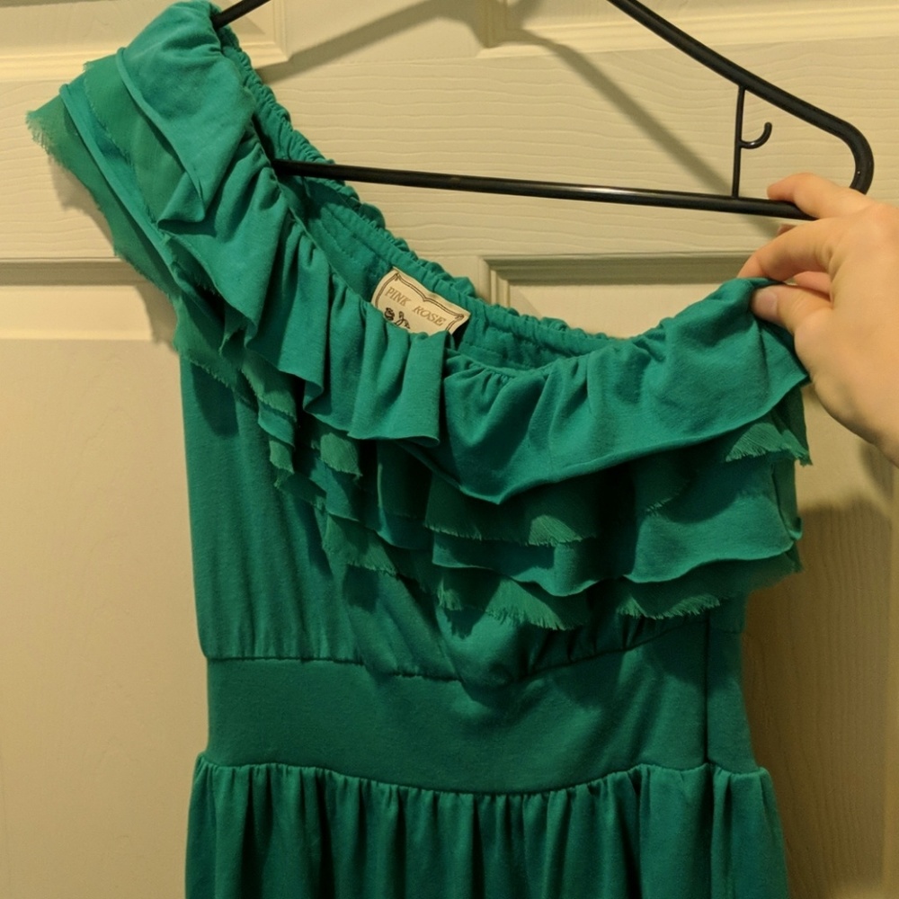 Teal one shoulder dress